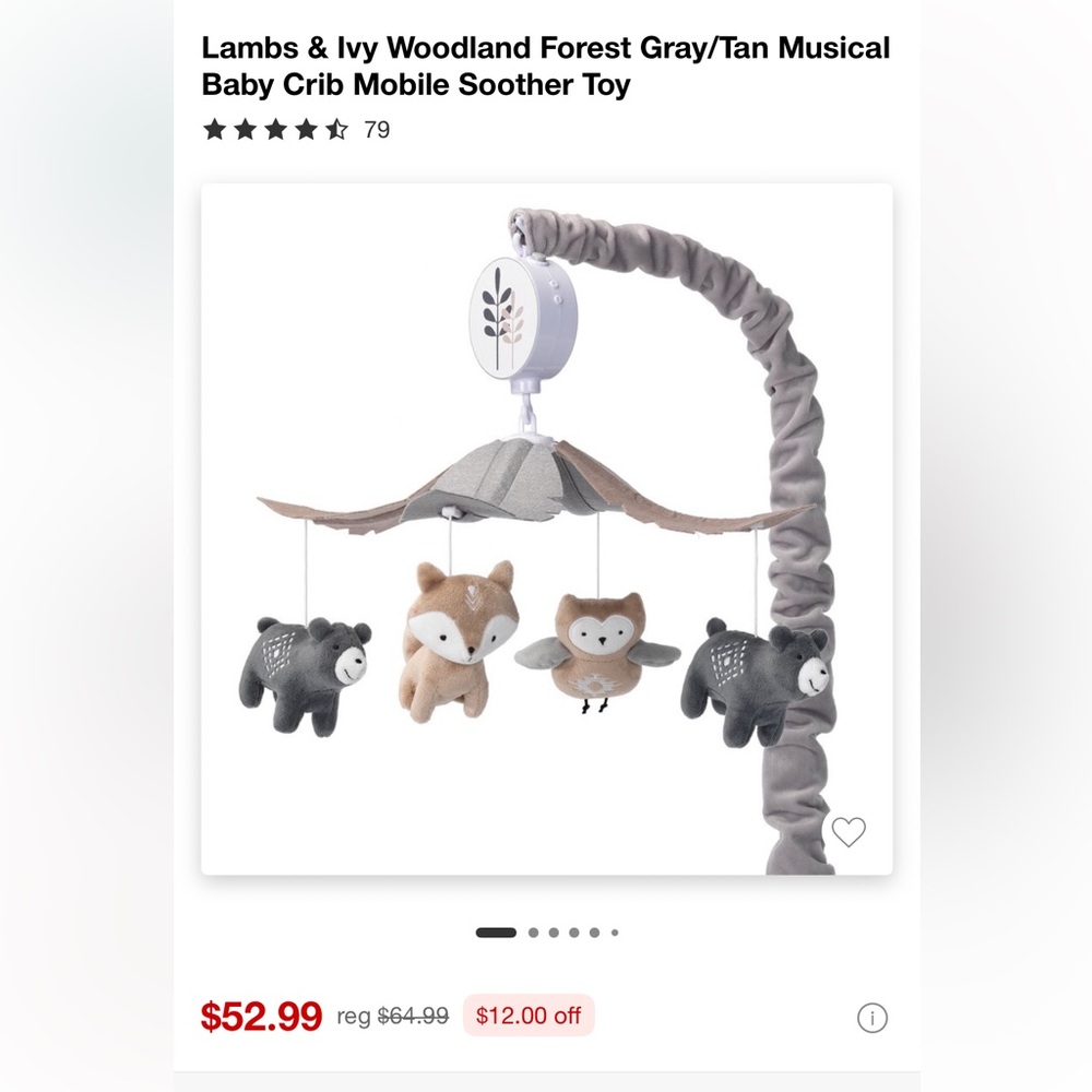 Lambs & Ivy Woodland Forest Gray/Tan Musical Baby Crib Mobile